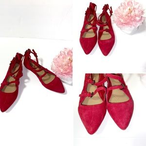 Red Pointed Toe Suede Flats Size 6